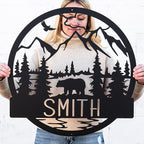 Wilderness Bear Cabin Name Sign | Mountain & Rustic Metal Bear | Personalized Outdoor Sign | Door Decor