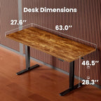 ErGear Height Adjustable Electric Standing Desk, 63 x 28 Inches Sit Stand up Desk, Memory Computer Home Office Desk (Vintage Brown)