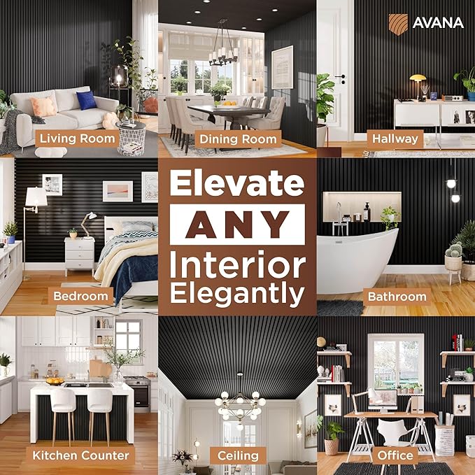 Avana Acoustic Wood Wall Panels – 47.2 X 12.6 Inch Black Oak Acoustic Panels 2 PCs – Modern Wall Panels For Interior Wall Decor For Homes, Offices, Studios – Sturdy And Durable Wood Panels For Wall
