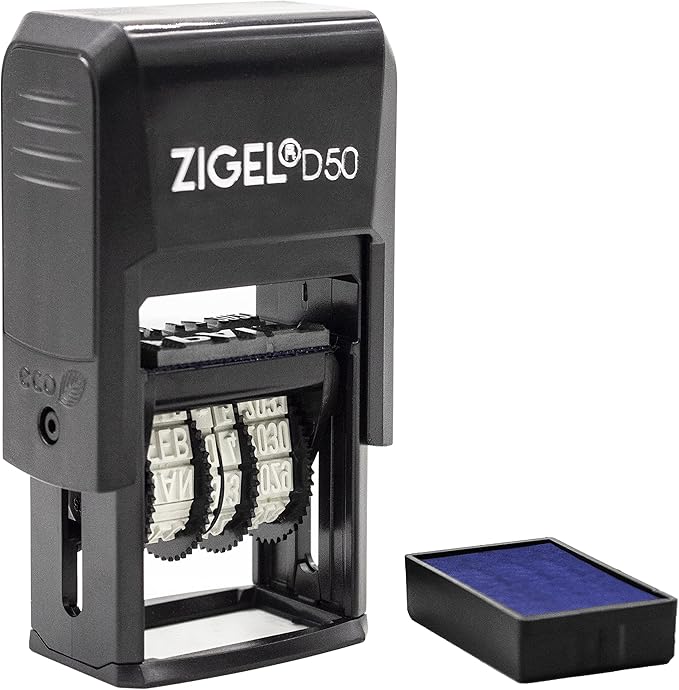 ZIGEL D50 Date Stamp with E-MAILED - Self Inking Date Stamp - Blue