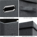 Graciadeco Medium 15" 21 Quart Collapsible Stackable Storage Bins with Lids, 3 Packs Dark Grey Foldable Fabric Closet Boxes Heavy-duty Linen Cube Baskets Container for Bedroom Office (15 x 11 x 8)