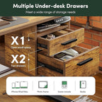 FEZIBO Electric Standing Desk 48 x 24 Inch with Monitor Shelf, 3 Drawers and Open Storage, Home Office Computer Workstation, Rustic Brown, 2 Packages