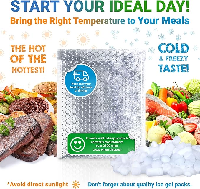 Amiff Silver Thermal Bubble Mailer, 5 x 9 Inches. 10 Pack Metallic Bubble Mailers. Self-Seal Insulated Mailers for Cold Shipping. Padded Envelopes Waterproof. Thermal Bag for Food, Cosmetics