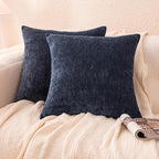 Amazon Basics Chenille Throw Pillow Covers, Home Decor Cushion Cover for Bedroom Living Room Couch Bed, 18" W × 18" L, Navy Blue