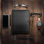 LEATHER VILLAGE Portfolio Professional Organizer – Carbon Fiber Genuine Leather Padfolio Resume Folder for A4 Letter Pad with Pen Holder, Business Card Slots – Ideal for Men & Women - Black