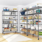 Romorgniz 82" H X45 W X18 D Storage Shelves with Wheels, 6 Tier Wire Shelving Adjustable Metal Shelving Pantry Shelves Capacity 1200LBS for Garage Shelving, Pantry, Kitchen, Closet, Black,2P