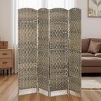 HOMCOM 4 Panel Room Divider, 6' Tall Folding Privacy Screen, Hand-Woven Freestanding Wall Partition for Home Office, Bedroom, Dark Rustic Oak