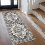 GENIMO 2X10 Hallway Runner Rug, Machine Washable Non Slip Vintage Floral Patchwork Runners, Thin Low Pile Chenille Carpet Runners for Entryway, Kitchen, Bathroom, Bedroom, Slate Gray