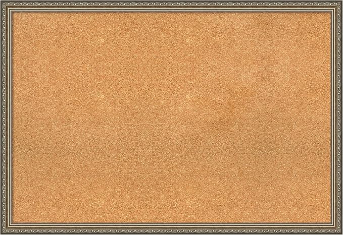 Amanti Art Natural Cork Board for Wall, 26x38 Vision Board with Silver Wood Frame, Large Corkboard Office Decor for Home Organization, Traditional Corkboard Pinboard to display items for home