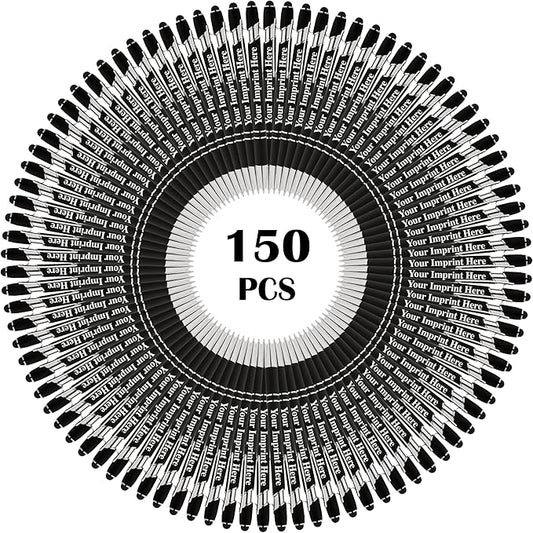 Up to 500 Pcs Custom Pens Bulk | Rainbow of Colors | Soft-Touch Metal Black Ink Personalized with Name or Message (Black, 150 pcs)