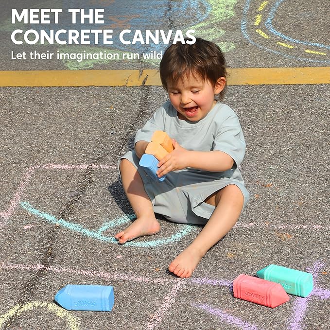 JOYIN 12 PCS Jumbo Sidewalk Chalk with 6 Colors, Washable Sidewalk Chalk for Kids, Non-Toxic School Supplies, Outdoor Games, Playground Accessories