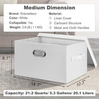 Graciadeco Medium 15" 21 Quart Collapsible Stackable Storage Bins with Lids, 3 Packs White Foldable Fabric Closet Boxes Heavy-duty Linen Cube Baskets Container for Bedroom Office (15 x 11 x 8)