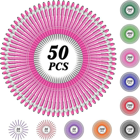 Max 500 Pcs Personalized Pens Bulk, Custom Pens with Free Engraving, Customized Stylus Tip Ballpoint Pen with Your Name Massage Text for School Office Business Graduation Anniversaries-50 Packs