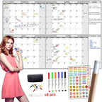 Large Dry Erase Wall Calendar - 36" x 52" Undated 4-Month Calendar for Home, Office, School - Reusable Jumbo Laminated Task Organizer