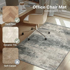 Office Chair Mat for Hardwood Tile Floor, Abstract 36"X 48" Desk Mats for Office Chair on Rolling Chairs Carpet, Desk Anti-Slip 1/5" Thick Rug for Computer Chair, Thin Low-Pile Floor Mat, Green Beige