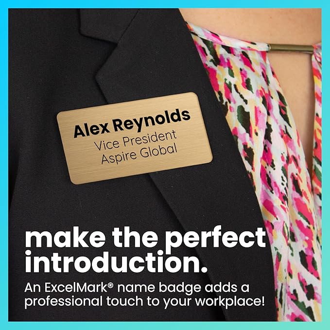 ExcelMark Custom Name Tag - Engraved Name Badge with Pin or Magnetic Backing, 16 Colors, 6 Fonts, and 2 Sizes to Choose from (Black w/Silver Letters, 1"x 3")