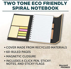 DISCOUNT PROMOS Eco Friendly Spiral Notebooks with Pens Set of 10, Bulk Pack - Perfect for School, Office, Home - Black