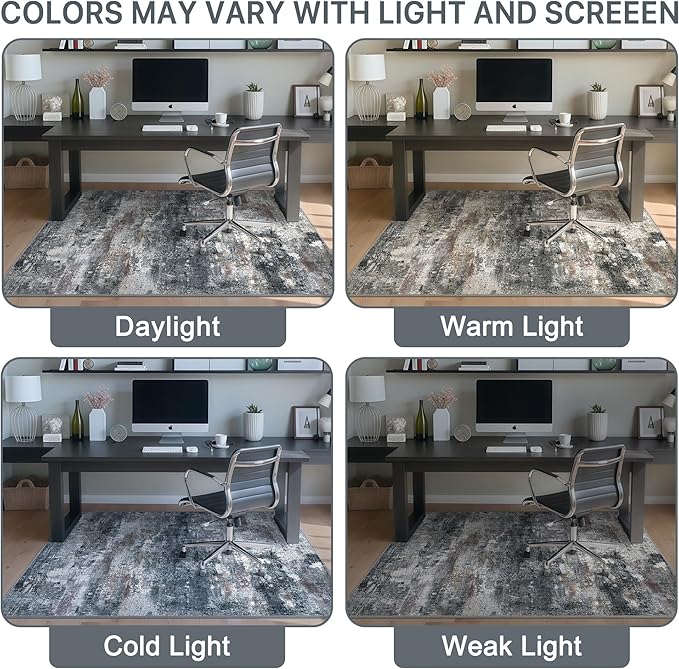 Office Chair Mat for Hardwood Tile Floor, Abstract 48"X 60" Desk Mats for Office Chair on Rolling Chairs Carpet, Desk Anti-Slip 1/5" Thick Rug for Computer Chair, Thin Low-Pile Floor Mat, Dark Gray