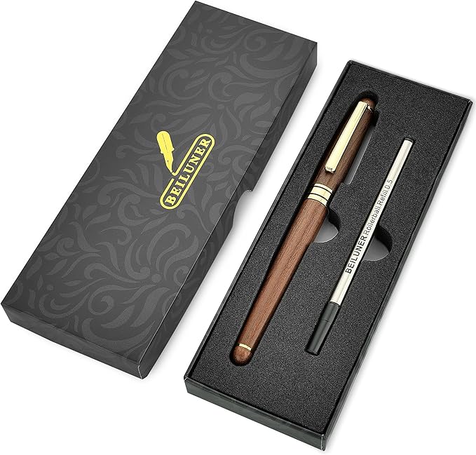 BEILUNER Luxury Walnut Ballpoint Pen Writing Set - Elegant Fancy Nice Gift Pen Set for Signature Executive Business Office Supplies - Gift Boxed with Extra Refills (Black)