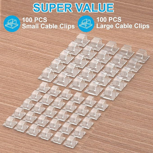 200 PCS Christmas Light Clips Outdoor (Small & Large), Adhesive Clear Cable Clips Wire Holder Cord Organizer for Cable Management, Hooks for Outdoor String Lights Patio Decor, Holiday Porch Decor