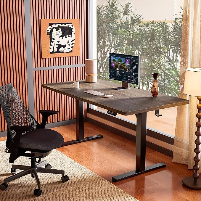 ErGear Electric Standing Desk, 44 x 24 Inches Height Adjustable Stand up Desk, Sit Stand Home Office Desk, with Two-Piece Desktop (Espresso)