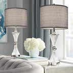 Gray Drum Lamp Shades Set of 2 Medium 13" Top x 13" Bottom x 10" High (Spider) Traditional Lampshades for Table Lamp & Bedside Lamp - Assembly Required - Modern Lamp Shade By GO&SO