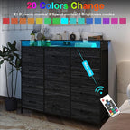 Welfuturer Black Dresser with LED Light 12 Drawers Dresser with Charging Station Dressers for Bedroom with 12 Fabric Drawers for Bedroom Hallway Entryway Closets Sturdy Steel Frame Wood Top Black