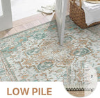 GENIMO 10x12 Area Rugs for Living Room, Machine Washable Non Slip Vintage Rugs, Low Pile Lightweight Chenille Print Rug for Bedroom, Dining Room, Home Office, Cyan