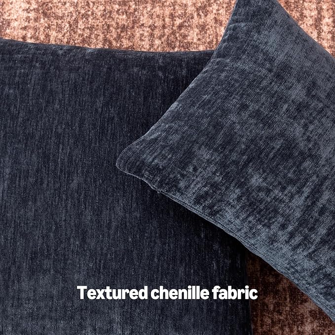 Amazon Basics Chenille Throw Pillow Covers, Home Decor Cushion Cover for Bedroom Living Room Couch Bed, 16" W × 16" L, Navy Blue