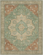 GENIMO 6x9 Area Rugs for Living Room, Machine Washable Non Slip Vintage Rugs, Low Pile Lightweight Chenille Print Rug for Bedroom, Dining Room, Home Office