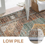 GENIMO 2x10 Runner Rugs for Hallway, Machine Washable Non Slip Vintage Rugs, Low Pile Lightweight Soft Print Rug for enrtyway, Corridor, Home Office, Kitchen, Vintage Brown/Blue