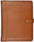 LEATHER VILLAGE Portfolio Professional Organizer – Carbon Fiber Genuine Leather Padfolio Resume Folder for A4 Letter Pad with Pen Holder, Business Card Slots & Writing Pad – Ideal for Men & Women-Tan