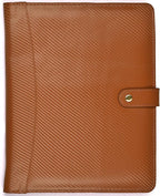 LEATHER VILLAGE Portfolio Professional Organizer – Carbon Fiber Genuine Leather Padfolio Resume Folder for A4 Letter Pad with Pen Holder, Business Card Slots & Writing Pad – Ideal for Men & Women-Tan