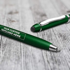 DISCOUNT PROMOS Custom Twist Action Plastic Stylus Pens, Set of 10, Personalized Bulk Pack - Pens for Work, Cool Pens for Writing, Black Ink - Green