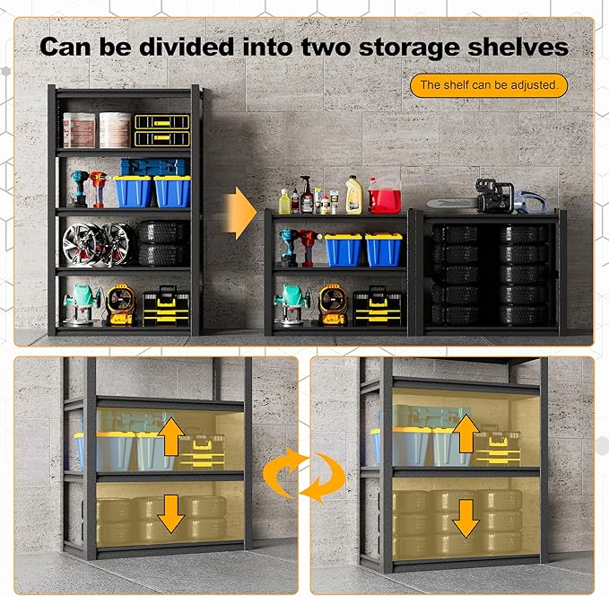 Storage Shelves with Pegboard,72“*48" Wide 24”Heavy Duty Garage Shelving Units and Storage,Metal Shelving Adjustable Shelves,Garage Storage Rack,Industrial Utility Organization For Kitchen,Pantry