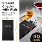 Restaurant Check Presenters - Guest Check Card Holder with Gold Thank You Imprint - 5.5" x 10" (Black, 2 Pack)