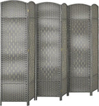 HOMCOM 6 Panel Room Divider, 6' Tall Folding Privacy Screen, Hand-Woven Freestanding Wall Partition for Home Office, Bedroom, Mixed Gray