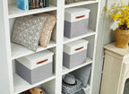 DECOMOMO Storage Basket with Lid, Storage Cubes with Handles, Fabric Box with Lid (Grey and White, 13” / 3 Pack)