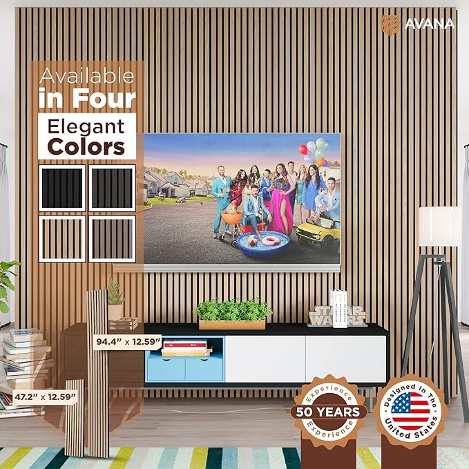 Avana Acoustic Wood Wall Panels – 94.4 X 12.6 Inch White Oak Acoustic Panels 4 PCs – Wall Panels For Interior Wall Decor For Homes, Offices, Studios – Sturdy And Durable Wood Panels For Wall