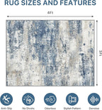 Office Chair Mat for Hardwood Tile Floor, Abstract 36"X 48" Desk Mats for Office Chair on Rolling Chairs Carpet, Desk Anti-Slip 1/5" Thick Rug for Computer Chair, Thin Low-Pile Floor Mat, Navy Beige