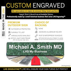 Personalized Name Plate with Choice of Mounting Holders for Walls, Doors, Cubicles, Hanging and More - Custom Verde Green Marble Plastic White Letters - USA Made 2x6 - S4