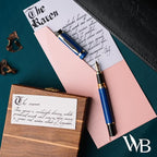 Wordsworth & Black Primori Fountain Pen Set - Blue Gold, Medium Nib, Gift Case, 24 Ink Cartridges, Refill Converter, Manual, Smooth Writing, Left & Right Handed