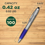 DISCOUNT PROMOS Custom Stylus Ballpoint Pens Set of 100, Personalized Bulk Pack - Black Ink, Great for Office, School, Business, Tradeshows, Events - Blue