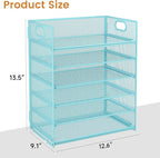 Subekyu 6-Tier Desk Paper Organizer, Desktop File Letter Tray with Handle, Document Sorter and Accessories Holder for Office, Home and School Workspace Organizers, Blue-2 Pack