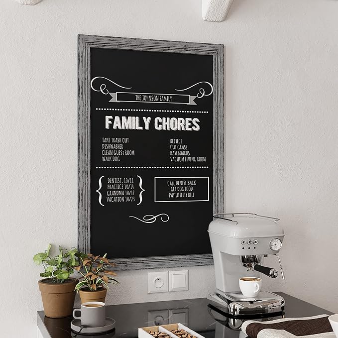 HBCY Creations Rustic Grey Wooden Magnetic Wall Chalkboard, Extra Large Size 24" x 36", Framed Decorative Chalkboard - Great for Kitchen Decor, Weddings, Restaurant Menus and More! (24" x 36")