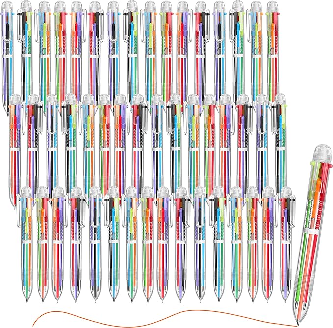 Aodaer 48 Pieces Multicolor Ballpoint Pens 0.5 mm 6 Colors Transparent Barrel Ballpoint Pen 6-in-1 Multicolor Retractable Ballpoint Pens for Office School Supplies Gifts