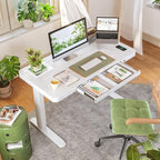 FLEXISPOT Comhar Electric Pure Glass Standing Desk with Drawer Desktop & USB Charge Ports, 48" Ergonomic Height Adjustable Sit to Stand Desk for Home Office (White, Glass)