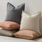 Foindtower Set of 2 Decorative Linen Fringe Throw Pillow Covers Cozy Boho Farmhouse Cushion Cover with Tassels Soft Accent Pillowcase for Couch Sofa Bed Living Room Home Decor, 22×22 Inch, Gray