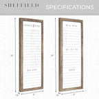 Sheffield Home Set of Two Family Planner Dry Erase Boards Featuring, Chore Chart, Shopping List, Weekly Meal Planner and Notes, 9x21 Inch, Natural