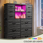 EnHomee Dresser for Bedroom with Charging Station & LED Light, Large Dresser for Hallway, Living Room, Entryway, Metal Frame, Black Dressers & Chest of Drawers, 50.6" H x 37.8" W x 11.8" D